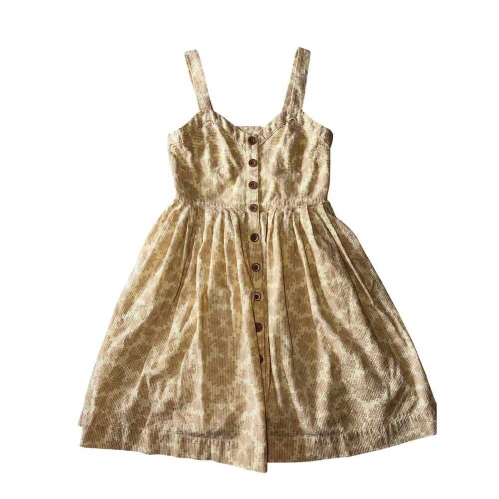 MAEVE Dragonfly Dress Yellow Seersucker Button Front Size 6